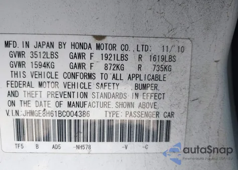 2011 Honda Fit Sport from USA, damaged, VIN JHMGE8H61BC004386